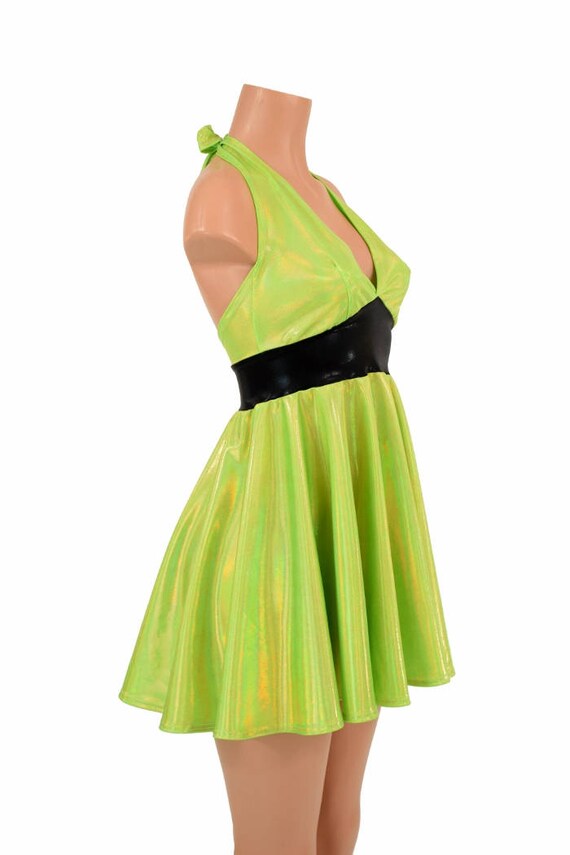 slim fit dress slacks Neon Green Halter Neck Short Dress