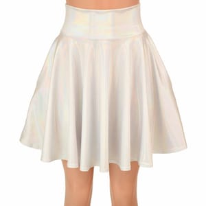 Pocket Skater Skirt in Flashbulb Holographic Circle Cut Spandex - 155777