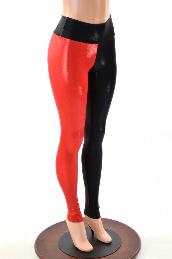 Red & Black Metallic Harlequin High Waist Spandex Leggings Harley