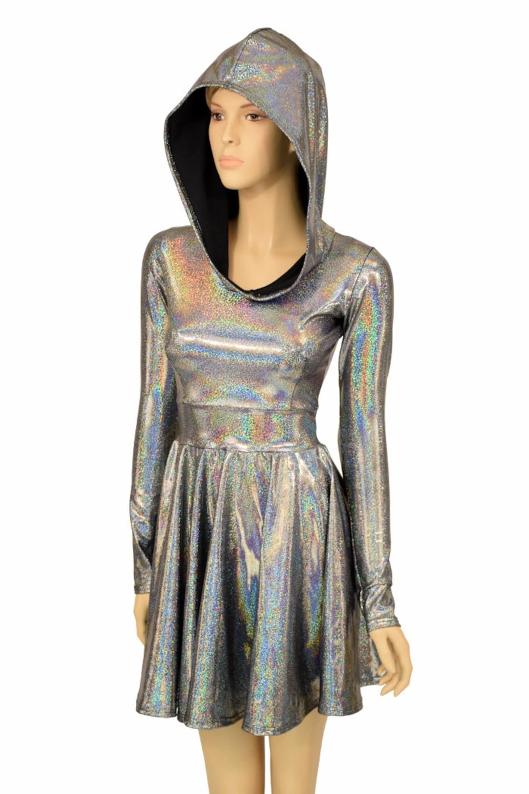 Silver Holographic Long Sleeve Fit and Flare Hoodie Skater - Etsy