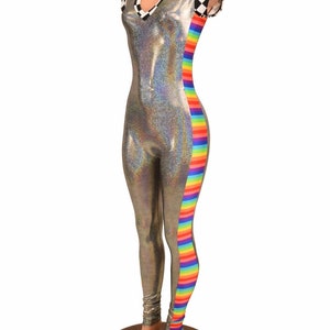 Silver Holographic Catsuit With Black & White Checkered Print - Etsy