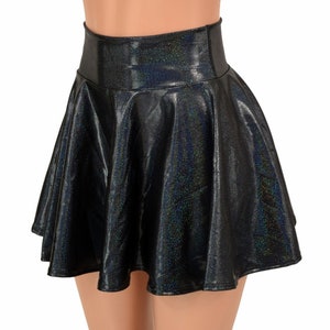 Black Sparkly Holographic Metallic Circle Cut Mini Skirt Rave - Etsy