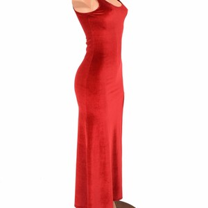 Red Velvet Slit Gown With Tank Style Neckline Thin Spaghetti - Etsy