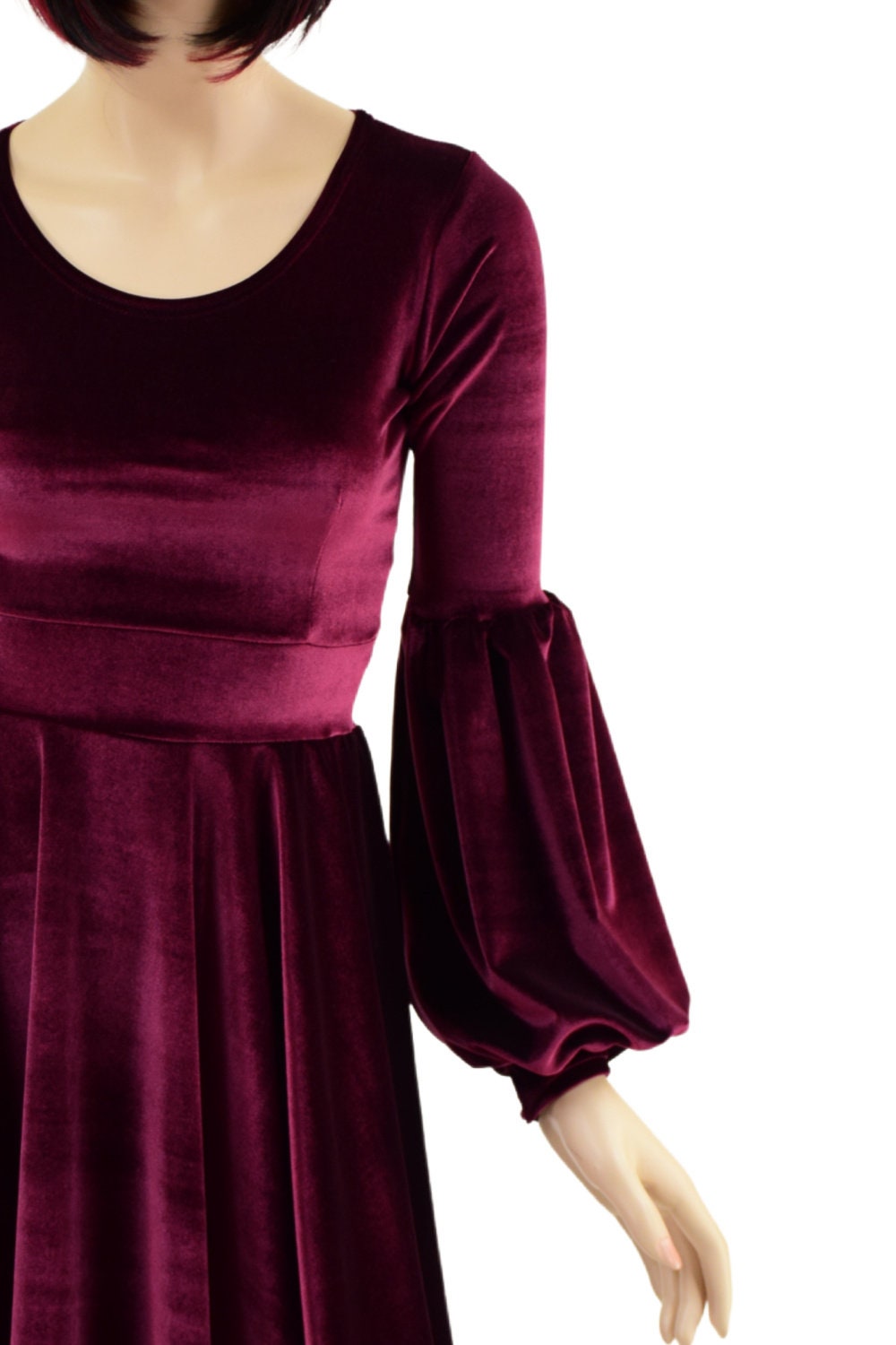 Burgundy Velvet Lantern Sleeve Skater Dress With Scoop Neckline - Etsy  Israel