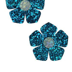 Turquoise on Black Shattered Glass Buttercup Pasties with Frostbite Shattered Glass Disks Body Stickers Flower Rave Festival