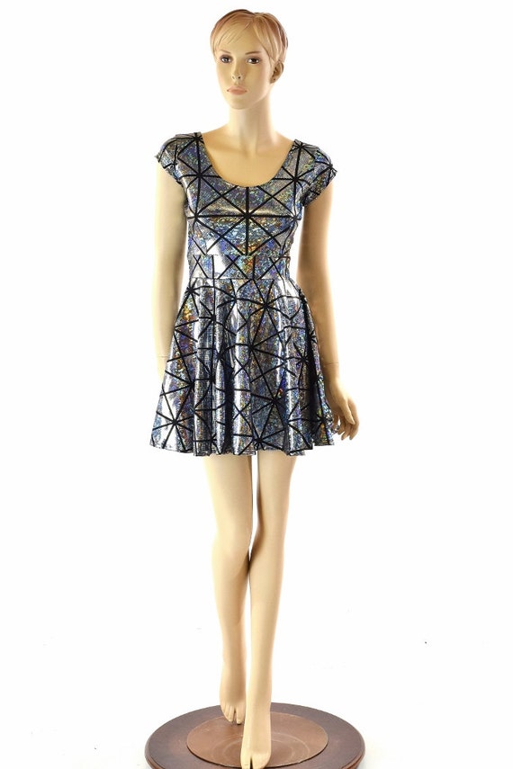 black and silver skater dress Silver Sparkly Dress - Glitter Dress - Skater Dress - Party Dress