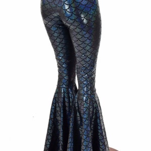 Black Dragon Holographic Mermaid Scale High Waist Bell Bottom - Etsy