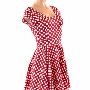 Red & White Pinup Polka Dot Scoop Neck Cap Sleeve Fit and Flare Skater Skater Minnie Dress Made to Order 151419 image 4