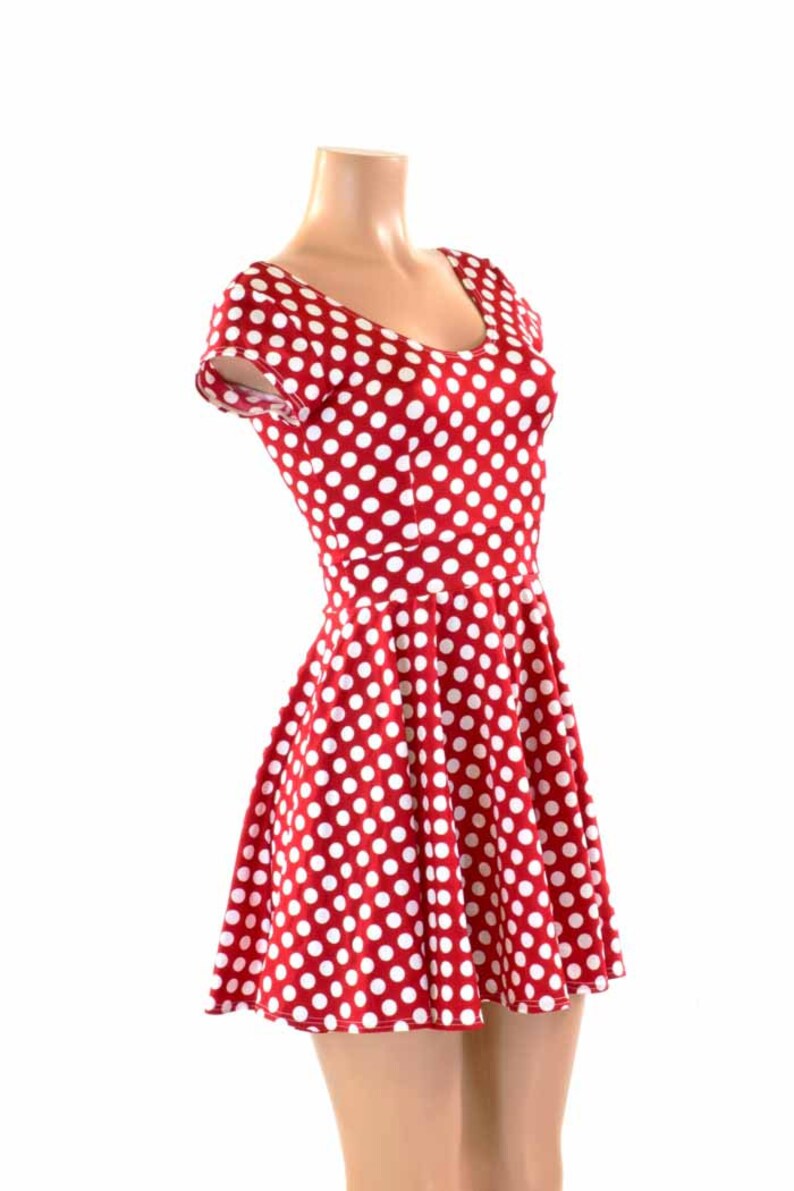 Red & White Pinup Polka Dot Scoop Neck Cap Sleeve Fit and Flare Skater Skater Minnie Dress Made to Order 151419 image 4