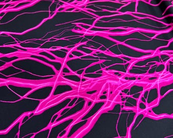 UV Neon Pink Lightning Print Four Way Stretch Fabric (By the Yard)