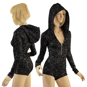 Hooded Star Noir Romper with Long Sleeves, Zipper Front and Boy Cut Leg 5810059