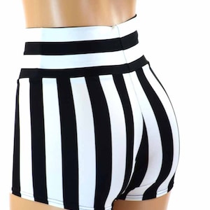 Black & White Striped Print High Waist Shorts 151221 image 2