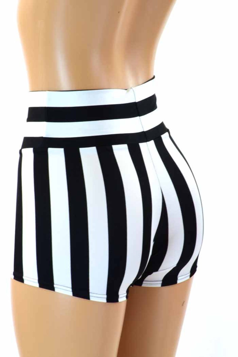 Black & White Striped Print High Waist Shorts 151221 image 2