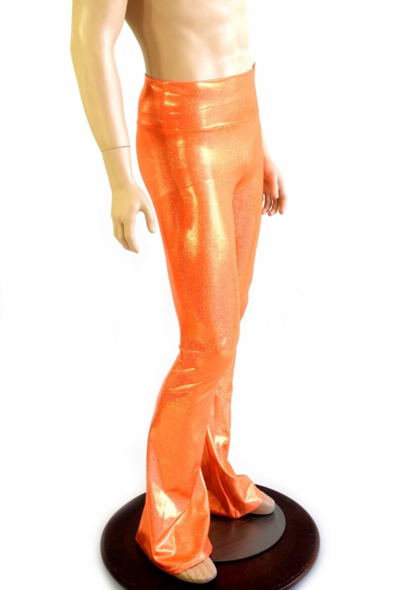 Mens Orange Sparkly Jewel Holographic Bootcut Spandex Pants | Etsy
