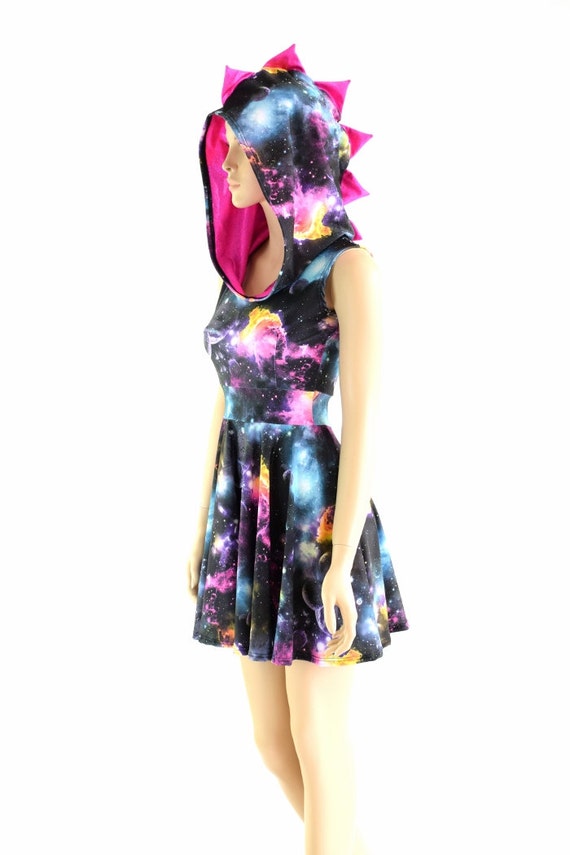 neon galaxy dress Hellstar Flare Dress Square Neck Dress Elegant Female Fashion Printed Dress Sci Fi Scifi Retro Space Galaxy Blue Pink Neon