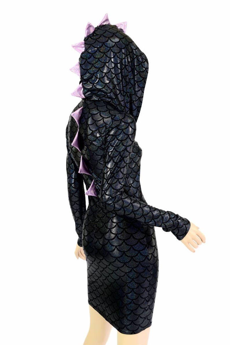 Black Scale Dragon Bodycon Hoodie DRESS With Long Sleeves & Etsy