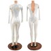 Plunging V Neck Catsuit with Long Sleeves created in Silver on White Shattered Glass  157818 