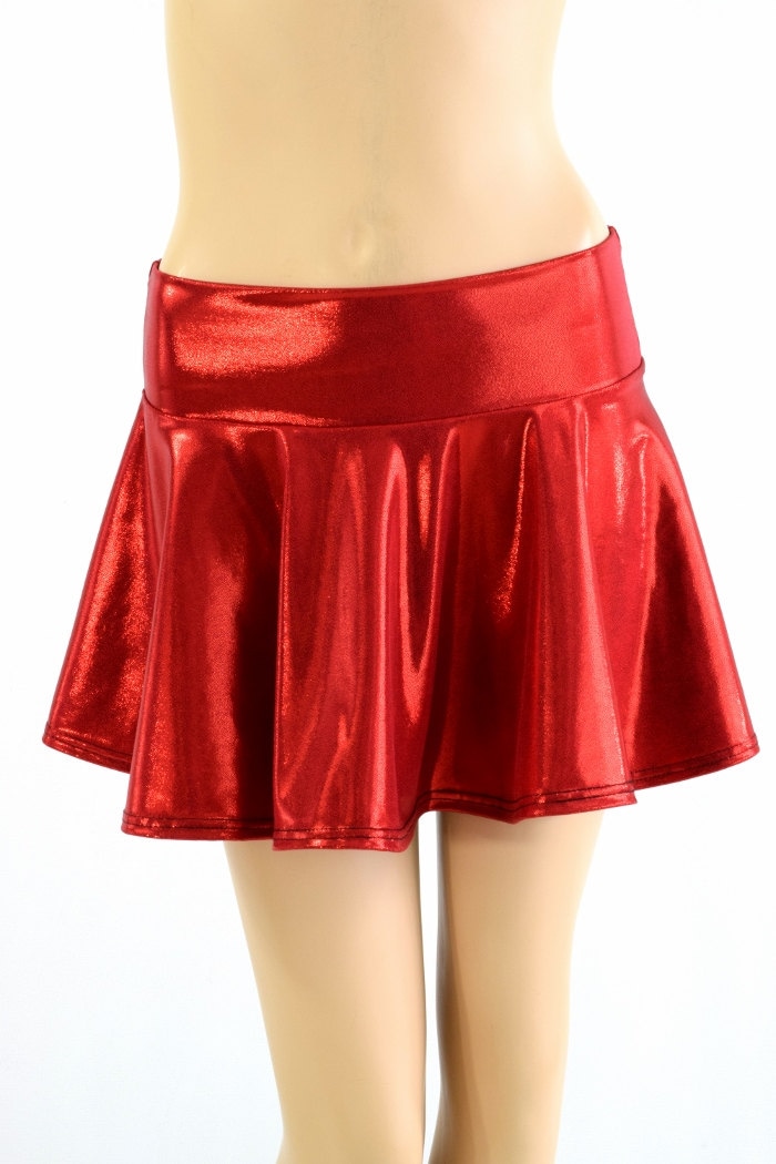 Red Metallic Print Circle Cut Mini Skirt - 154176 - Etsy