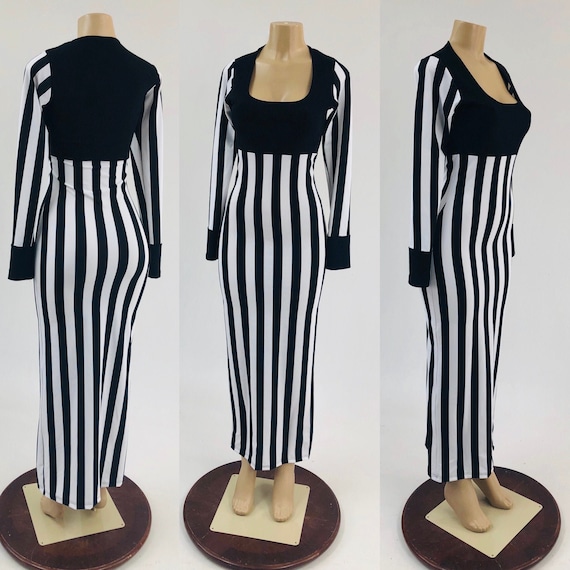 striped black and white dress