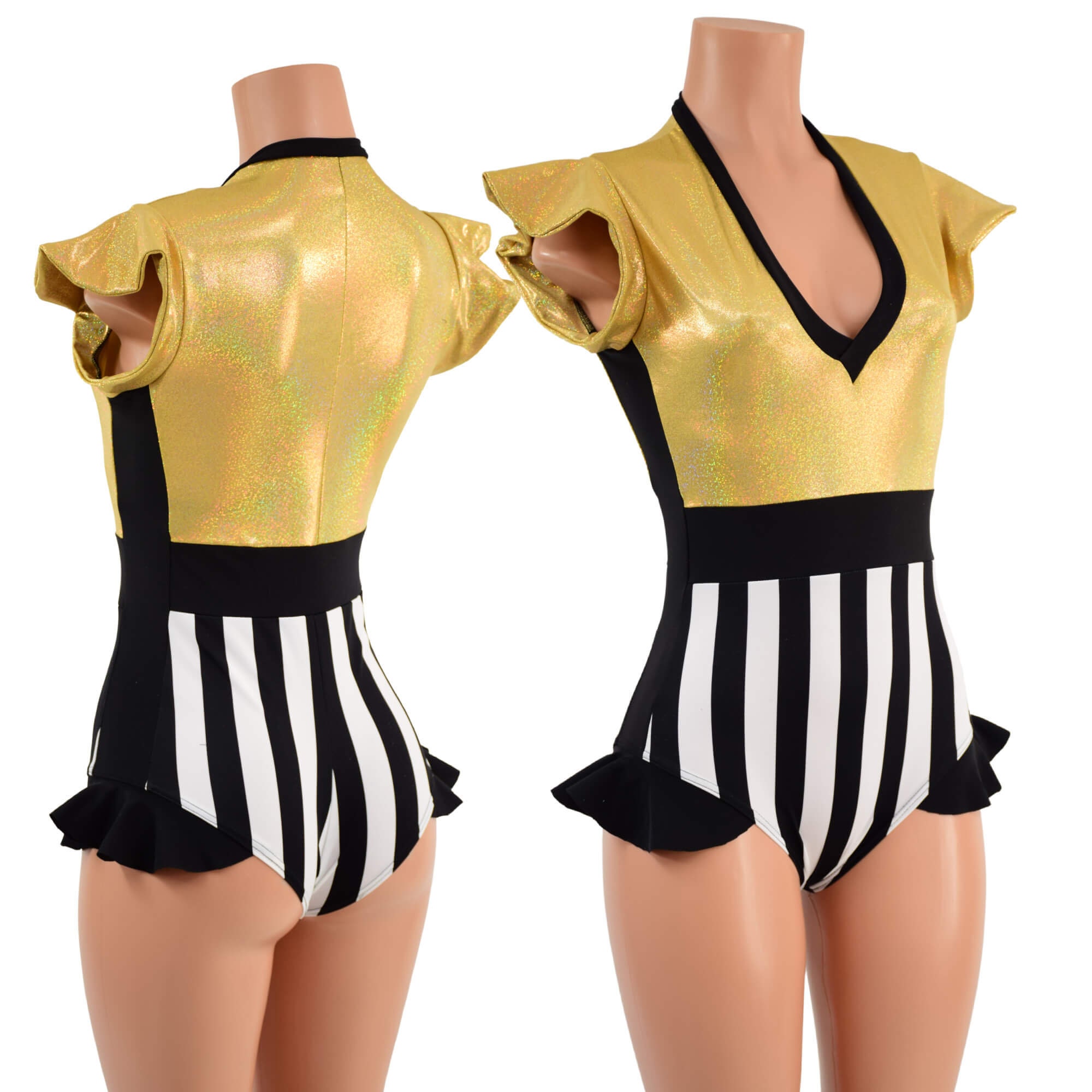 Circus Stripes and Gold Sparkly Holographic Romper With Side Panels ...