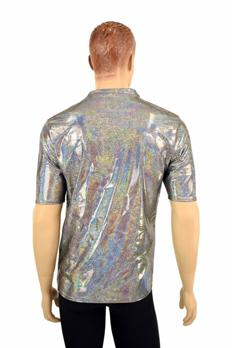 Mens Silver Holographic V Neck Top with Short Sleeves Mens | Etsy