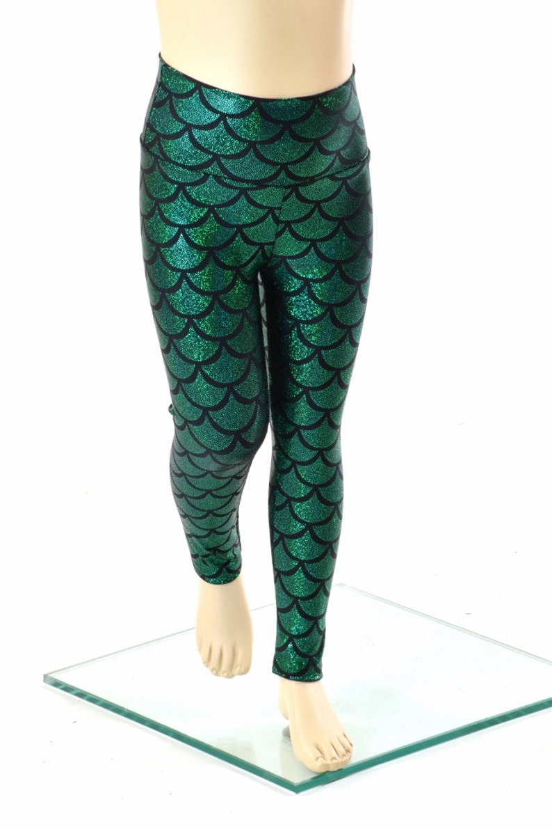 Kids Emerald Green Mermaid Scale Leggings 152067