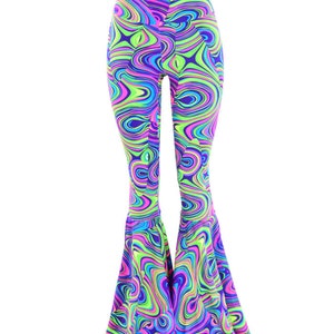 High Waist Bell Bottom Flares in Neon UV Glow Worm 150536