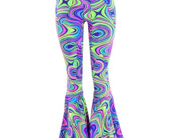 High Waist Bell Bottom Flares in Neon UV Glow Worm 150536