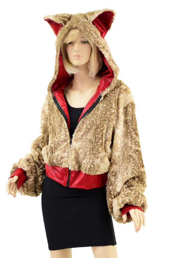 Cappuccino Fawn Minky Cropped Jacket With Balloon Sleeves