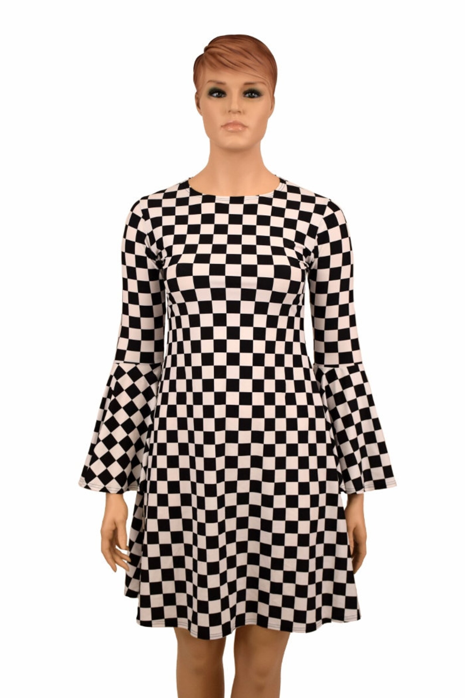 Black & White Seamless Checkered Pattern Dress main image 1