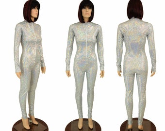 Frostbite Shattered Glass Catsuit with Long Sleeves and Stella Front Zippered Neckline- 156002