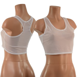 White Mesh Racerback Crop Top  See Through Sheer mesh - 15810279