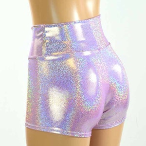 High Waist Shorts in Lilac Holographic Spandex 150951 image 3