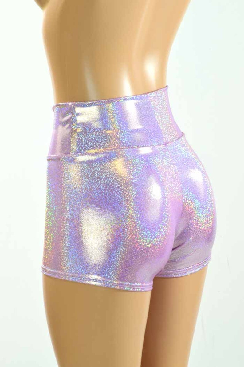 High Waist Shorts in Lilac Holographic Spandex 150951 image 3