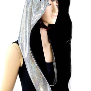 Reversible Silver Holographic Festival Hood with Black Velvet Hood Lining and Cat Ears Infinity Rave Hood 154418 image 3