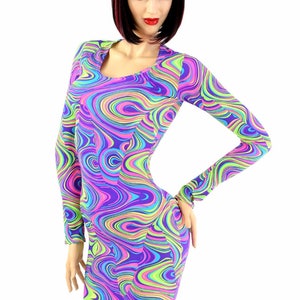 NEON UV Glow Worm Print Long Sleeve Bodycon Dress E8041 - Etsy