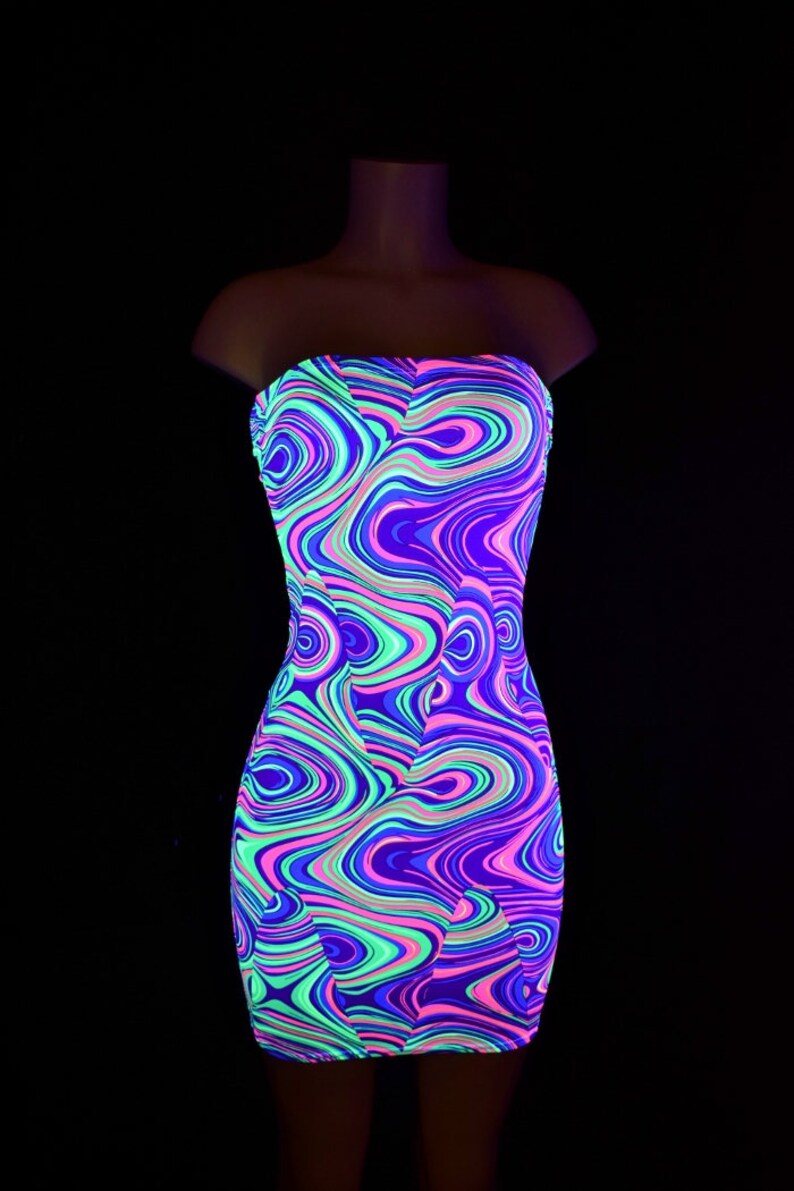 UV Glow Worm Black Light Reactive Strapless Tube Dress Etsy