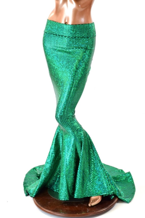 High Waist GREEN Shimmering Fish Scale Metallic Mermaid Skirt | Etsy