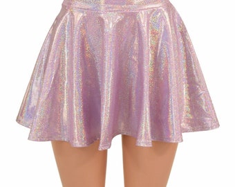 Lilac Purple Holographic Metallic Circle Cut Mini Skirt -150624