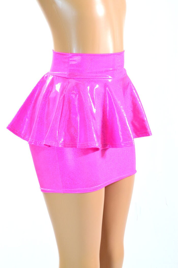 Neon Pink Holographic Bodycon Peplum Mini Skirt 150775 - Etsy