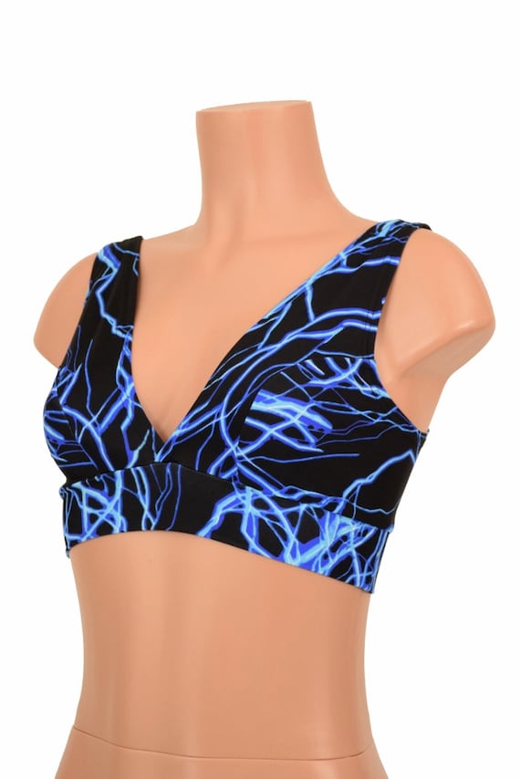 UV Glow Blue Lightning Starlette Bralette Spandex Rave Festival Clubwear  155875 