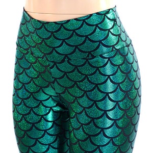 Mermaid High Waist Leggings in Green Dragon Scale E8164 image 5