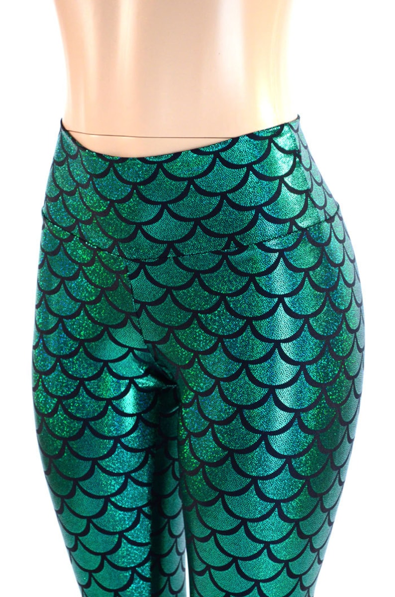 Mermaid High Waist Leggings in Green Dragon Scale E8164 image 5