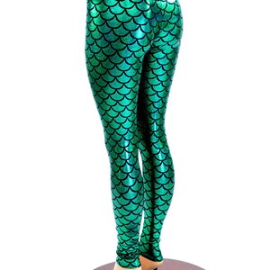 Mermaid High Waist Leggings in Green Dragon Scale E8164 image 4