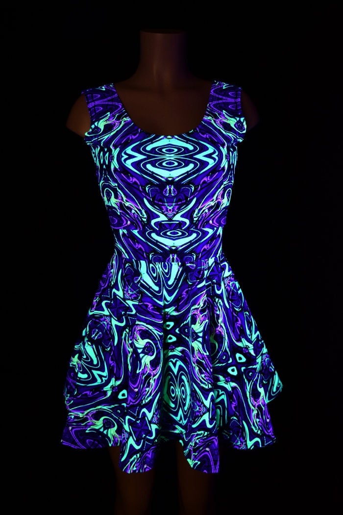 UV GLOW Neon Melt Fit and Flare Sleeveless Tank Skater Dress - - Etsy