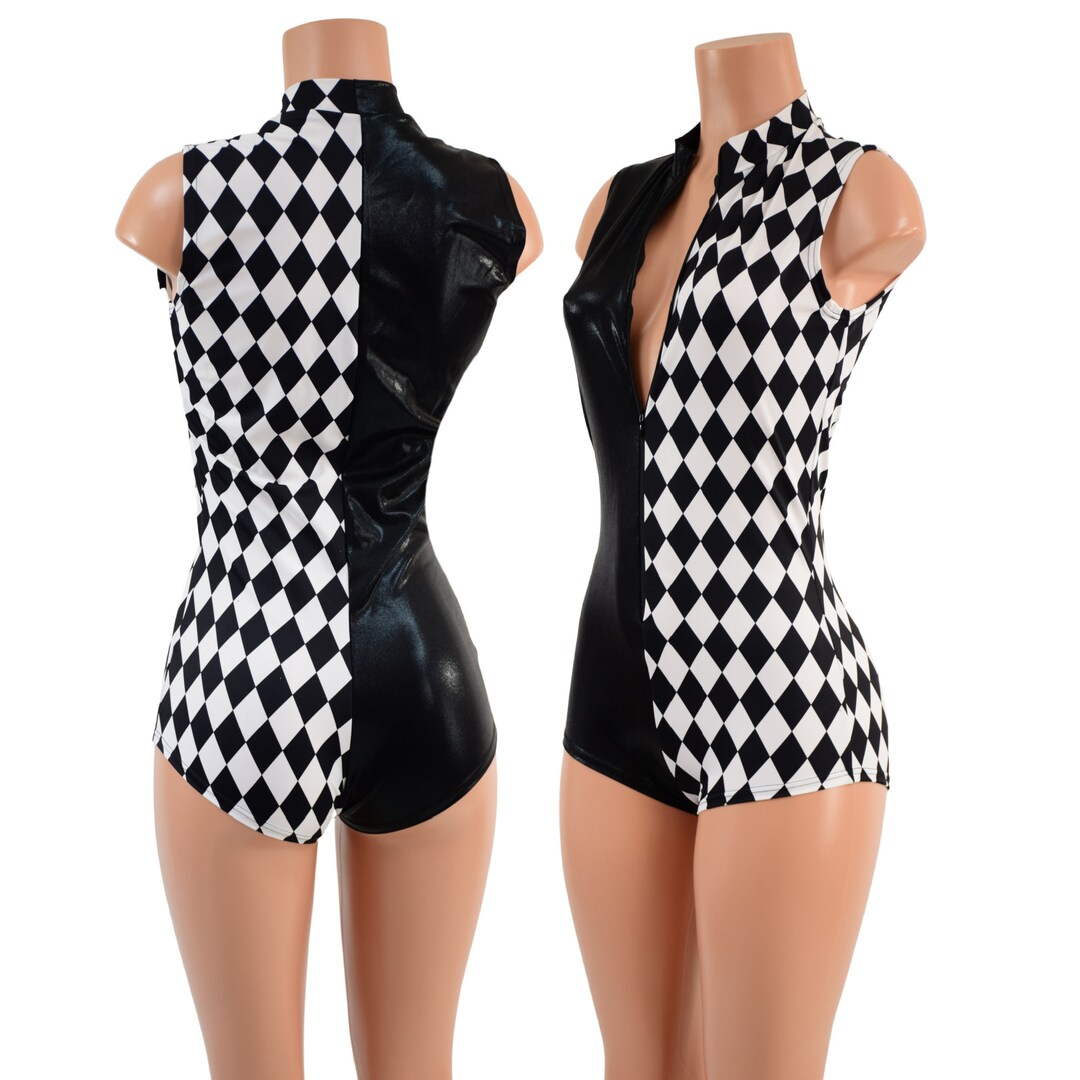 Sleeveless Zipper Front Stella Romper W/ Boy Cut Leg, Left Side in ...