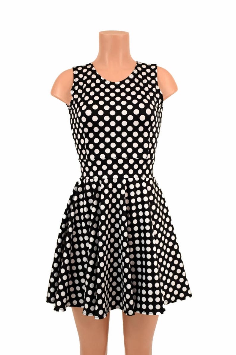 Black & White Polka Dot Crew Neck Sleeveless Fit and Flare - Etsy