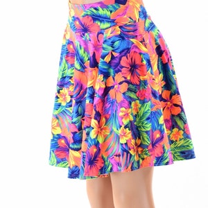 Neon UV Glow Tahitian Floral Print Skater Skirt -152840