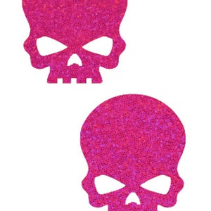 Pink Sparkly Jewel Holographic Skull Pasties Body Stickers
