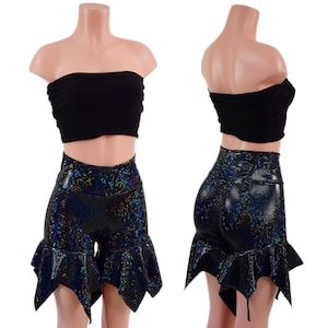 Black Kaleidoscope Holographic High Waist Pixie Shorts